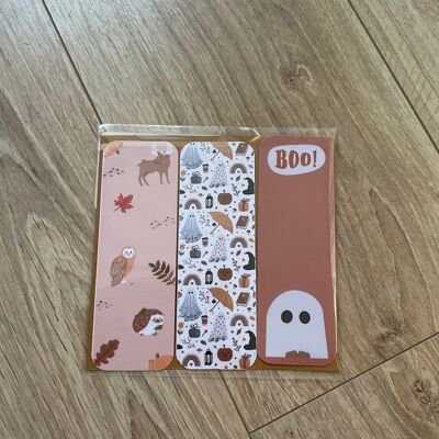 Set of 3 illustrated bookmarks, rounded corners Autumn/Halloween theme