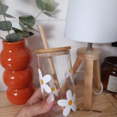 Personalisiertes Glas mit Strohhalm und Bambusdeckel, Geschenkidee