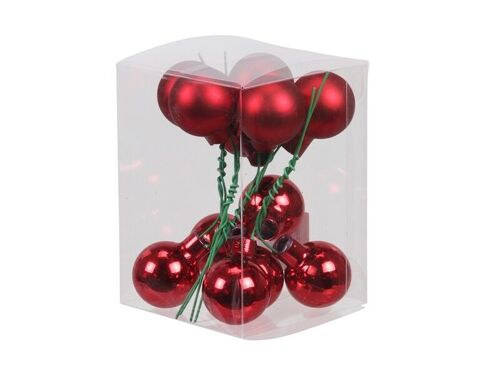 Boules de noël 25 mm rouge assortis sur fil x 12  pièces - Décoration de Noël