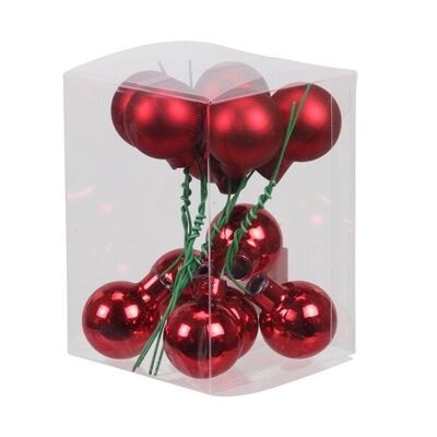 Christmas balls 25 mm assorted red on wire x 12 pieces - Christmas decoration