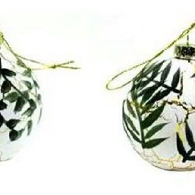 Christmas balls with leaf pattern 8 cm x 2 pieces - Christmas decoration