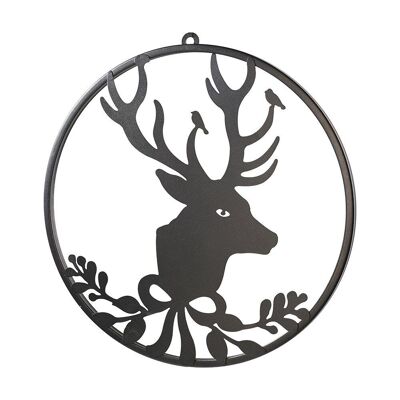 Patrón ciervo círculo metal negro 38 x 39.5 cm - Decoración navideña