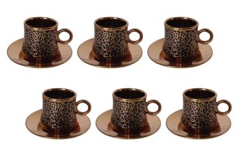 Ensemble de 6 tasses en céramique noire avec détails dorés et soucoupes dorées dans un coffret cadeau DF-654 1
