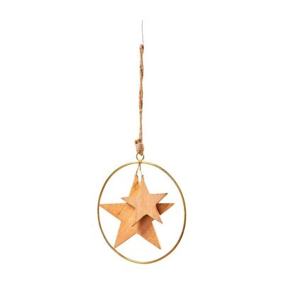 Hanging circle star decoration in gold wood D 25 cm - Christmas decoration