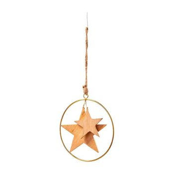 Cercle suspendu décor étoile en bois or D 25 cm - Décoration de Noël 1