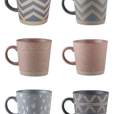 Ceramic mug in 6 different earth tones designs 13x9,1cm MB-2717BCDEKL