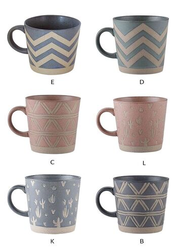 Tasse en céramique dans 6 motifs de tons de terre différents 13x9,1cm MB-2717BCDEKL 8