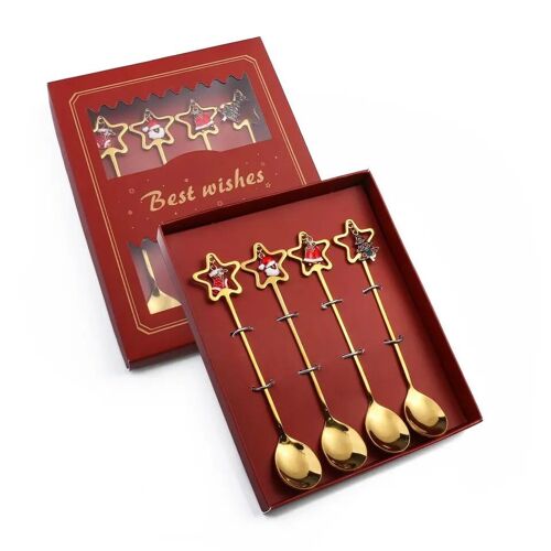 Christmas set of 4 pieces with star spoons.  Package size: 15x18x2cm MB-2664
