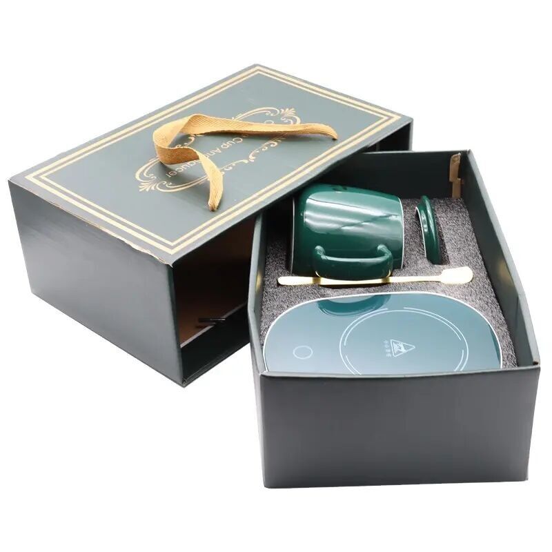 Keramikbecher mit Deckel, Löffel und beheiztem Boden in Grün MB-2903A