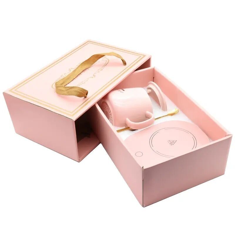 Keramikbecher mit Deckel, Löffel und beheiztem Boden in Pink MB-2903B