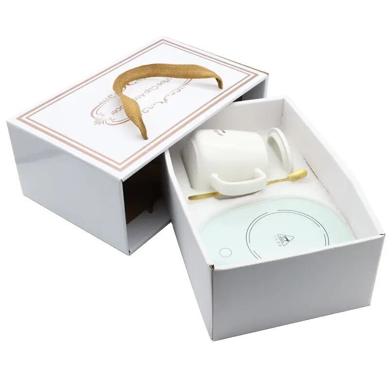 Keramikbecher mit Deckel, Löffel und beheiztem Boden in Weiß MB-2903C