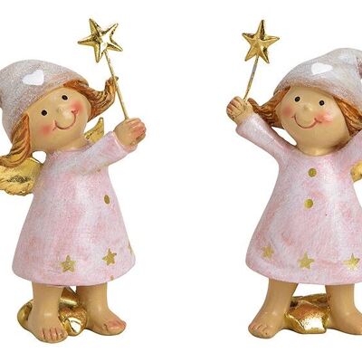 Ange avec paillettes en poly rose / rose 2 volets, (L / H / P) 5x9x4cm