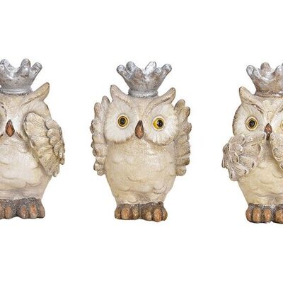 Owl with crown do not hear / see / say made of poly white 3-fold