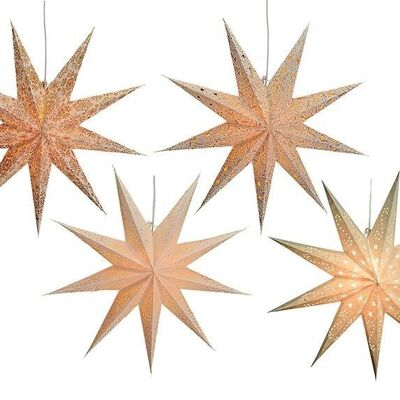 Light star made of paper in cream with 9 points, 4 assorted, 60 cm
