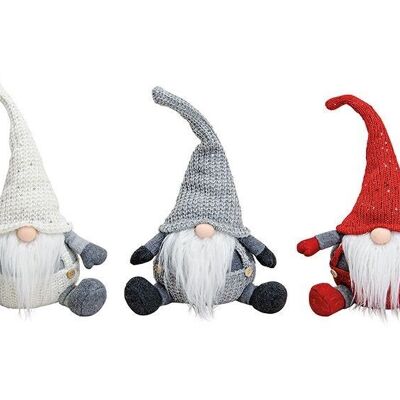 Gnome made of textile white, gray, red 3-fold, (W/H/D) 10x30x9cm