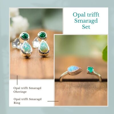925 Silber Schmuckset | Opal & Smaragd