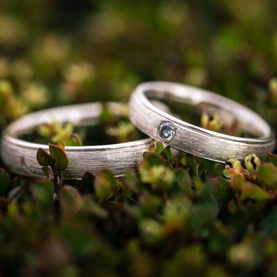 Wedding rings | 925 Silver & Diamond | Elegantly brushed