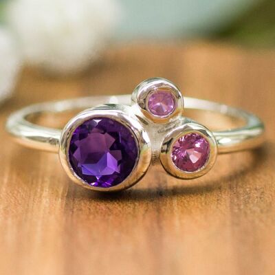 925 silver ring | Amethyst & pink spinel