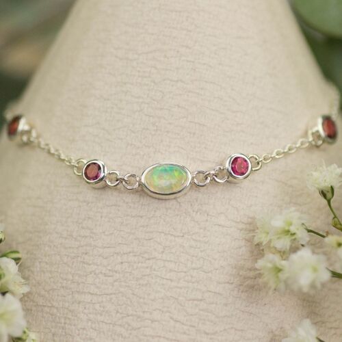 925 Silber Armband | Opal & pinker Turmalin
