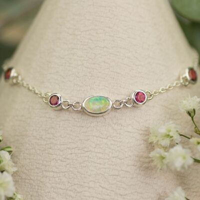 Bracelet en argent 925 | Opale & tourmaline rose