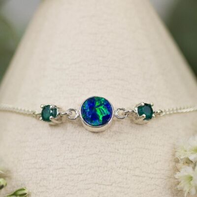 925 silver bracelet | Opal Doublette & Emerald