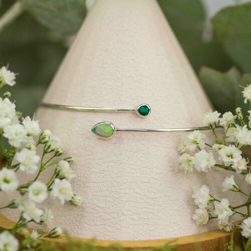 925 Silber Armreifen | Opal & Smaragd