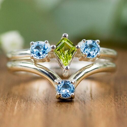 925 Silber Doppelring | Blauer Topas & Peridot