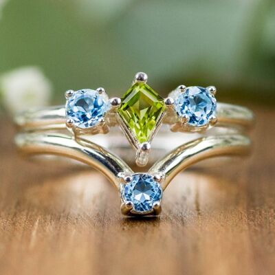 925 silver double ring | Blue Topaz & Peridot