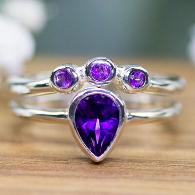 925 silver double ring | Purple amethyst