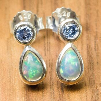 Boucles d'oreilles en argent 925 | Opale et Diamant 1