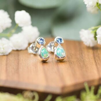 Boucles d'oreilles en argent 925 | Opale et Diamant 3
