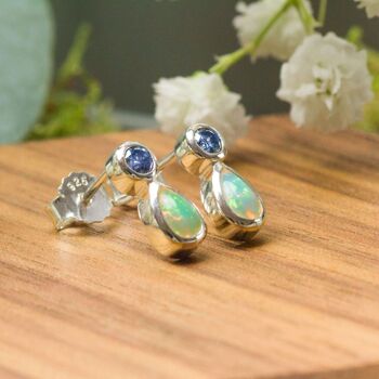 Boucles d'oreilles en argent 925 | Opale et Diamant 4