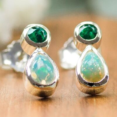 925 Silber Ohrringe | Opal & Smaragd