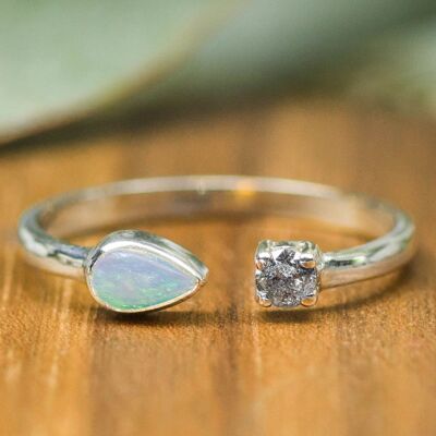 925 Silber Ring | Opal & Diamant