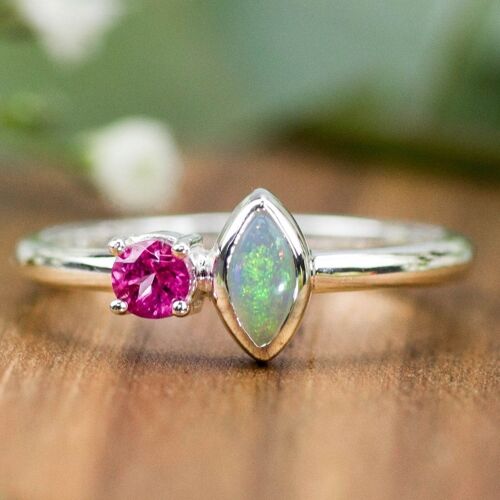 925 Silber Ring | Opal & pinker Turmalin