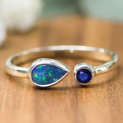 925 Silber Ring | Opal & Saphir