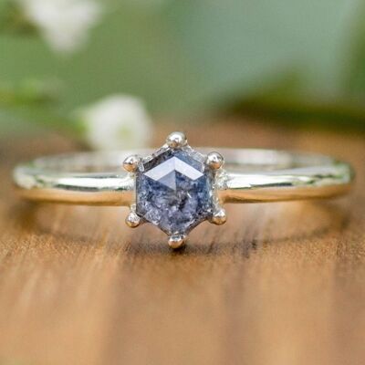 anillo de plata 925 diamante hexágono