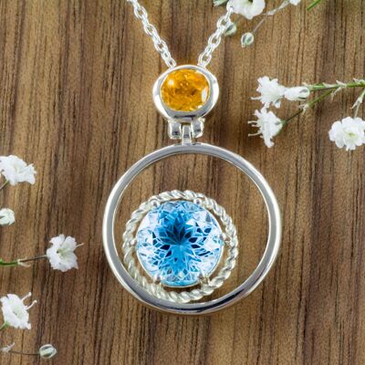Necklace with pendant | Blue Topaz & Citrine