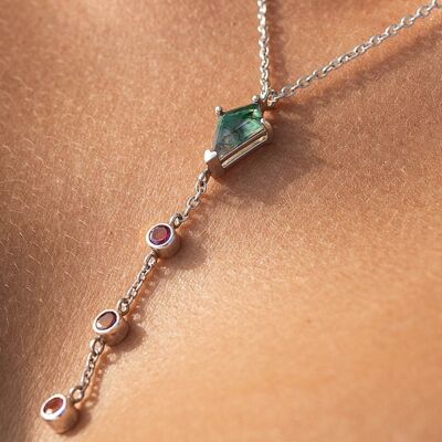 Collier avec pendentif | Agate mousse & tourmaline rose