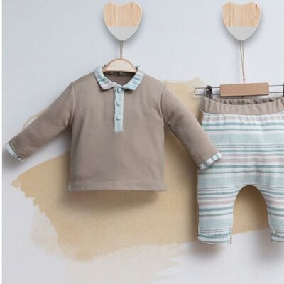 A Pack of Five Sizes Boys Spring Autumn Solid Color Top with Striped Pants (6-24M)