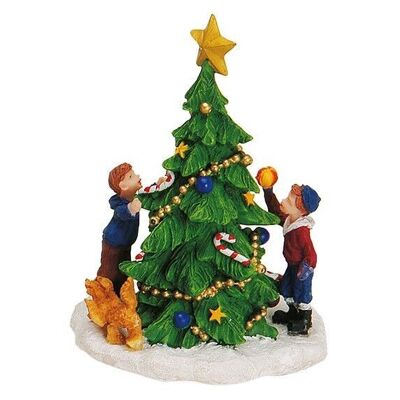 Miniature tree with 2 children and a dog made of poly
