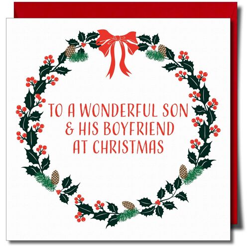 To a Wonderful Son and his Boyfriend at Christmas. Gay Xmas Card.