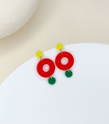 Boucles d'oreilles à clous Colorblock Double Circle en jaune, rouge et vert grenouille 1