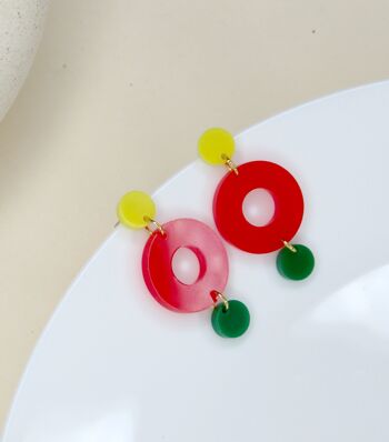 Boucles d'oreilles à clous Colorblock Double Circle en jaune, rouge et vert grenouille 3