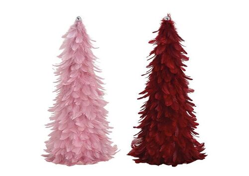 Tannenbaum aus Feder, Kunststoff Bordeaux, pink 2-fach, (B/H/T) 20x40x20cm