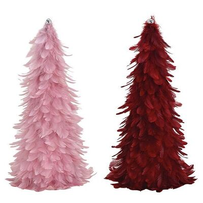 Sapin de Noël en plumes, plastique Bordeaux, rose 2 fois, (L/H/P) 20x40x20cm