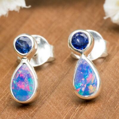 925 silver earrings | Opal & Sapphire