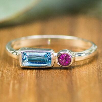 925 Silber Ring | Blauer Topas & Granat