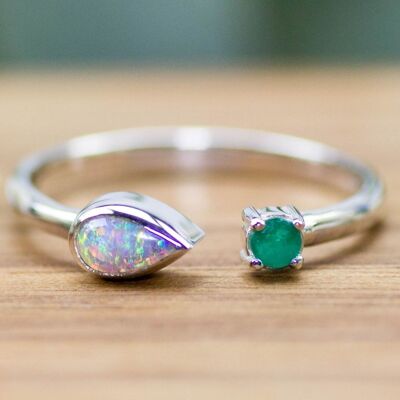925 Silber Ring | Opal & Smaragd