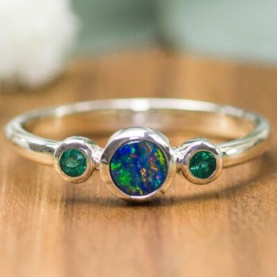 925 silver ring | Opal & Emeralds
